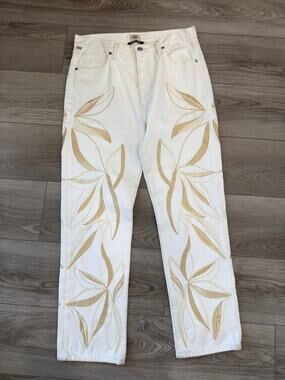 Citizens of Humanity Olivia White Gold Embroidery High Rise Slim Ankle Jeans 27